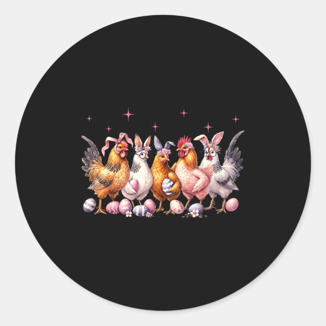 Sticker Rond ferme de lapin de Pâques poulet oreilles de lapin  (Devant)