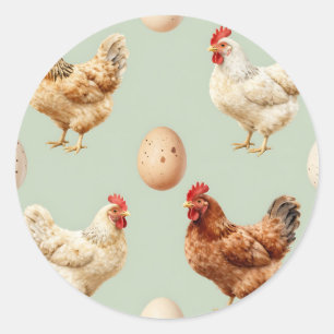 Sticker Rond Ferme de poules réalistes motif d'œufs frais