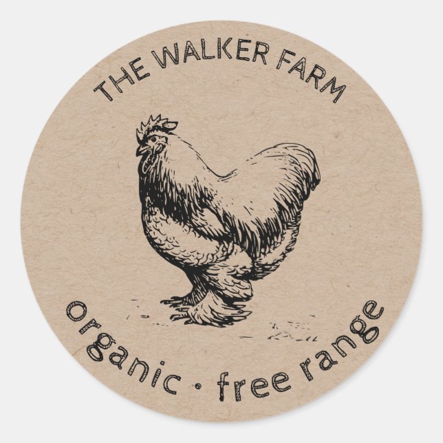 Sticker Rond ferme de poulet rustique monogramme classique rond (Devant)
