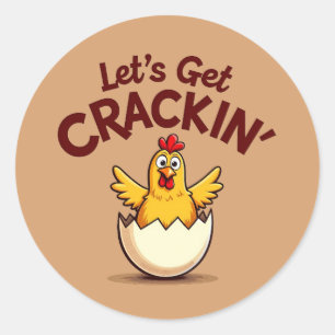 Sticker Rond Ferme de poulets drôles : « Craquons »