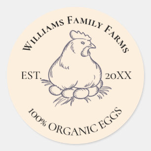Sticker Rond Ferme de poulets vintage personnalisée
