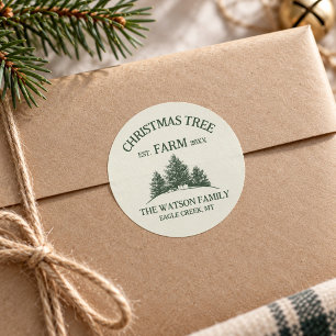 Sticker Rond Ferme de sapins de Noël au nom de famille personna