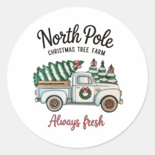 Sticker Rond Ferme de sapins de Noël du Pôle Nord Camion toujou