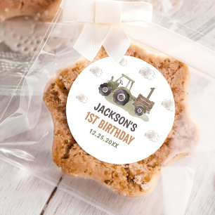 Sticker Rond Ferme de tracteur aquarelle 1er anniversaire