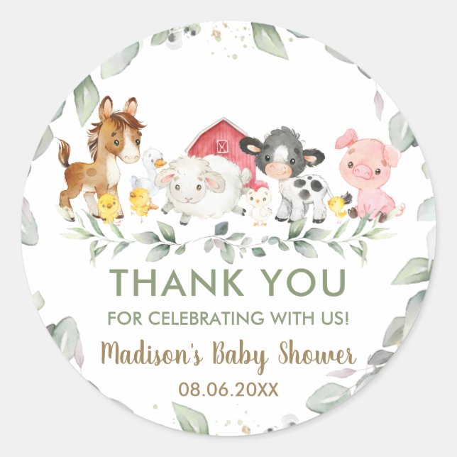 Sticker Rond Ferme de verdure Animaux Anniversaire Faveur de Ba (Devant)