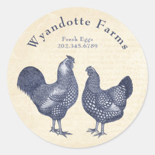 Sticker Rond Ferme de volaille Wyandotte Poulets OEufs frais