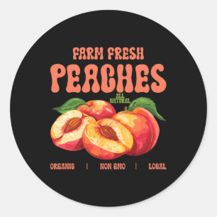 Sticker Rond Ferme D'Été Pêches Fraîches Bio Non Gmo Local Fu