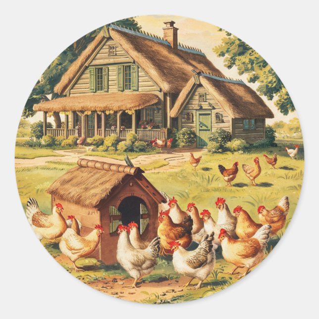 Sticker Rond Ferme Hen | Coop De Poulet Ou De Ferme (Devant)
