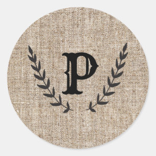 Sticker Rond Ferme rustique Burlap & Black Botanical Laurel