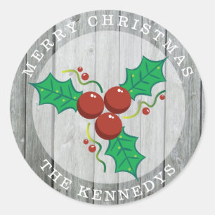 Sticker Rond Ferme rustique Noël Holly Berries
