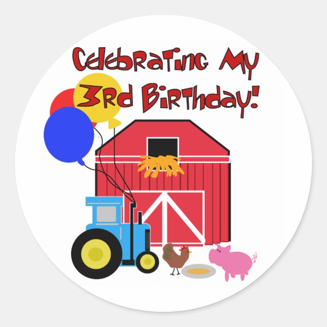 Sticker Rond Ferme T-shirts et cadeaux pour le 3e anniversaire (Devant)