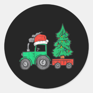 Sticker Rond Ferme Tracteur de Noël Arbre Noël Camion Boys