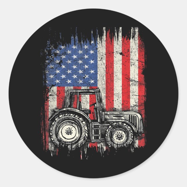 Sticker Rond Ferme Tracteur USA American Flag Farmer Patriotic (Devant)