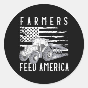 Sticker Rond Ferme Tracteurs USA Drapeau Paysans Alimentation A