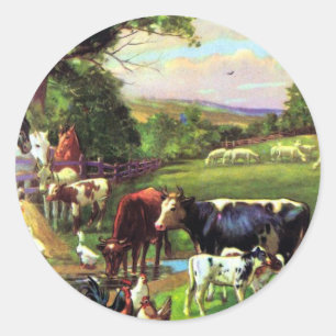 Sticker Rond Ferme vintage
