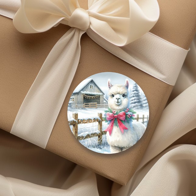 Sticker Rond Ferme vintage et Noël Cute Alpaca (Créateur téléchargé)