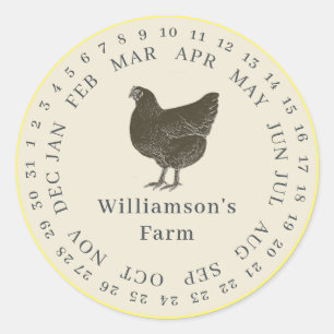 Sticker Rond Ferme vintage Hen Encerclée Date Oeuf Carton Antiq
