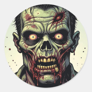 Sticker Rond Fermer une Pop Art Zombie Halloween