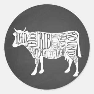 Sticker Rond fermier vache boucherie charcuterie art petit port