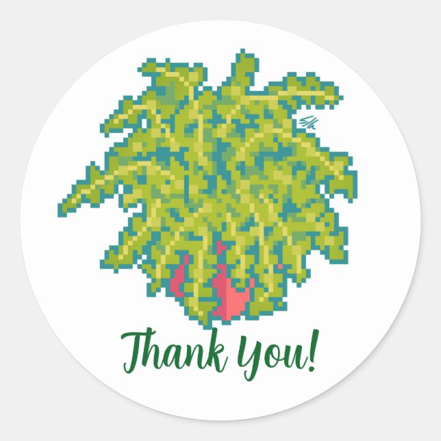 Sticker Rond Fern, thank you, pixelart, Pixel Art (Devant)