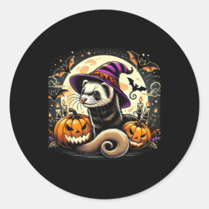 Sticker Rond Ferret Witch Halloween - Citrouille Éffrayant chau