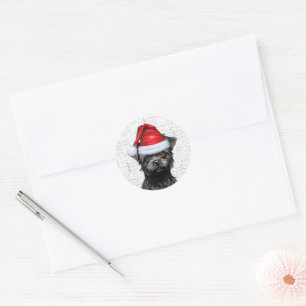 Sticker Rond Festif Affenpinscher et Woof Word Art Noël