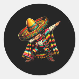 Sticker Rond Festif Cinco De Mayo Dabbing Mexicaine Boy Dance F