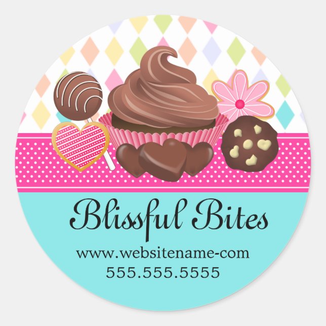 Sticker Rond Festif Colorful Cupcake Cake Pops Cookies Seals (Devant)