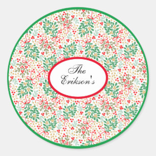 Sticker Rond Festif Des Verts De Noël Et Des Baies Saintes