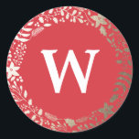 Sticker Rond Festif Fatigué Florals | Monogramme de vacances<br><div class="desc">Festif Fatigué Florals | Sticker Monogramme de vacances</div>