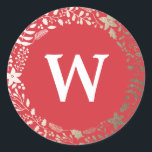 Sticker Rond Festif Fatigué Florals | Monogramme de vacances<br><div class="desc">Festif Fatigué Florals | Sticker Monogramme de vacances</div>