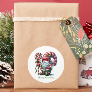 Sticker Rond Festif gnome de menthe poivrée de Noël
