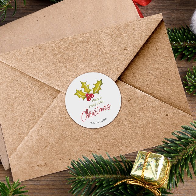 Sticker Rond Festif Minimal Holly Berries Noël lunatique (Créateur téléchargé)