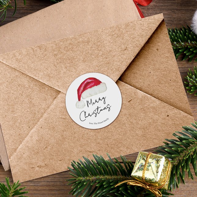 Sticker Rond Festif Minimal Santa Chapeau mignon Noël Whimsical (Créateur téléchargé)