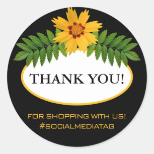 Sticker Rond Festif Moderne Floral Décor Jaune Noir