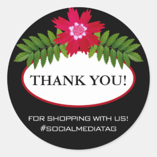 Sticker Rond Festif Moderne Floral Décor Rouge Rose Noir