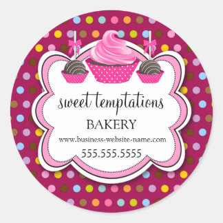 Sticker Rond Festif Pois Cupcake Cake Pops Boulangerie Seals