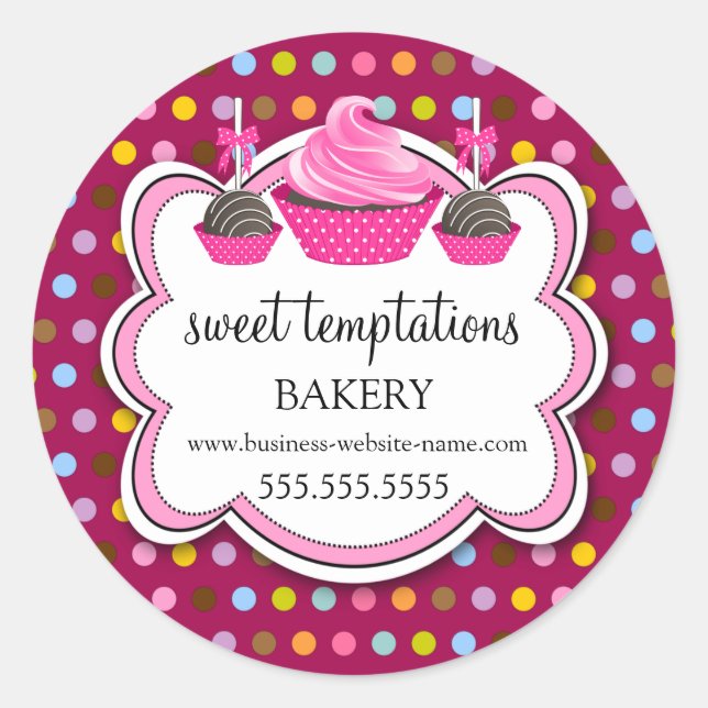 Sticker Rond Festif Pois Cupcake Cake Pops Boulangerie Seals (Devant)