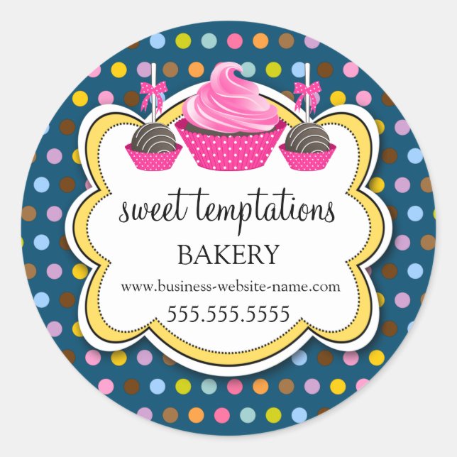 Sticker Rond Festif Pois Cupcake Cake Pops Boulangerie Seals (Devant)
