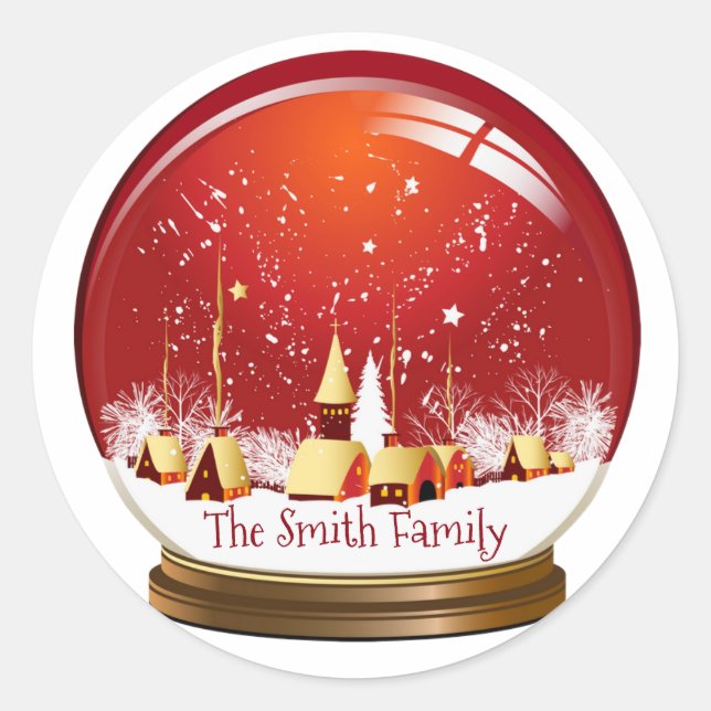 Sticker Rond Festif Red & White Christmas Village Snow Globe (Devant)