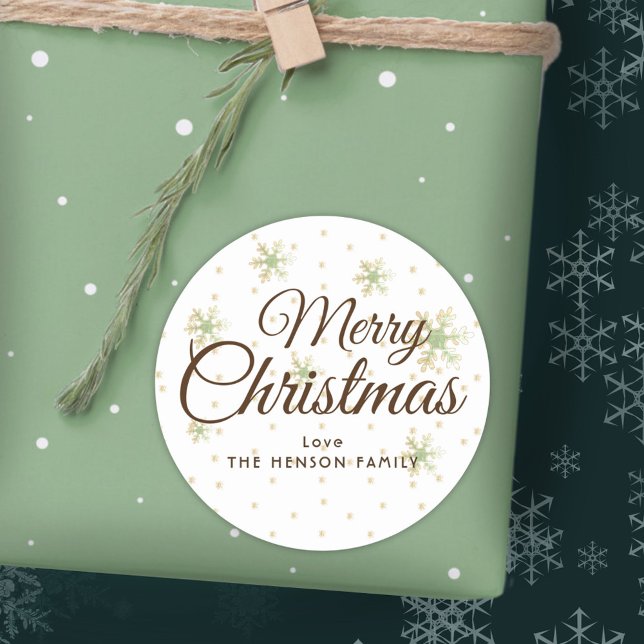 Sticker Rond Festif Snowflakes Joyeux Script de Noël (Créateur téléchargé)