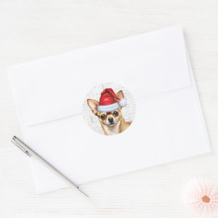 Sticker Rond Festif Tan Chihuahua Chien sur Woof Art Christmas