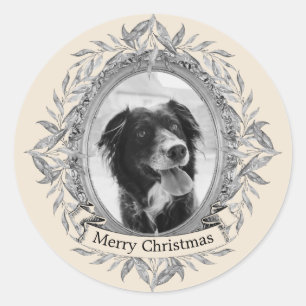 Sticker Rond Festif vacances Silver Grey Feuilles Wreath Photo