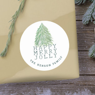 Sticker Rond Festif Vert Noël Arbre Aquarelle Vacances