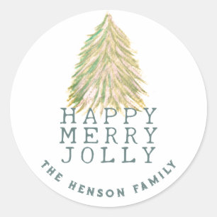 Sticker Rond Festif Vert Noël Arbre Aquarelle Vacances