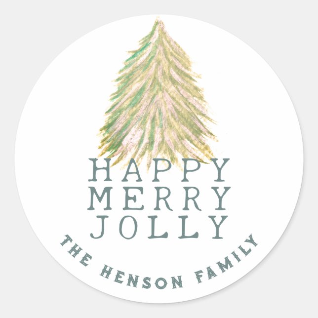 Sticker Rond Festif Vert Noël Arbre Aquarelle Vacances (Devant)