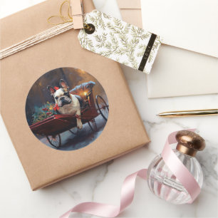 Sticker Rond Festin de Noël de Bulldog en France