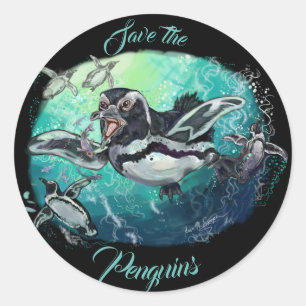 Sticker Rond Festin de poisson de pingouin africain