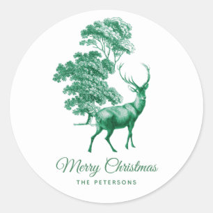 Sticker Rond Festin Elegant Classy Cerf Vert en Forêt