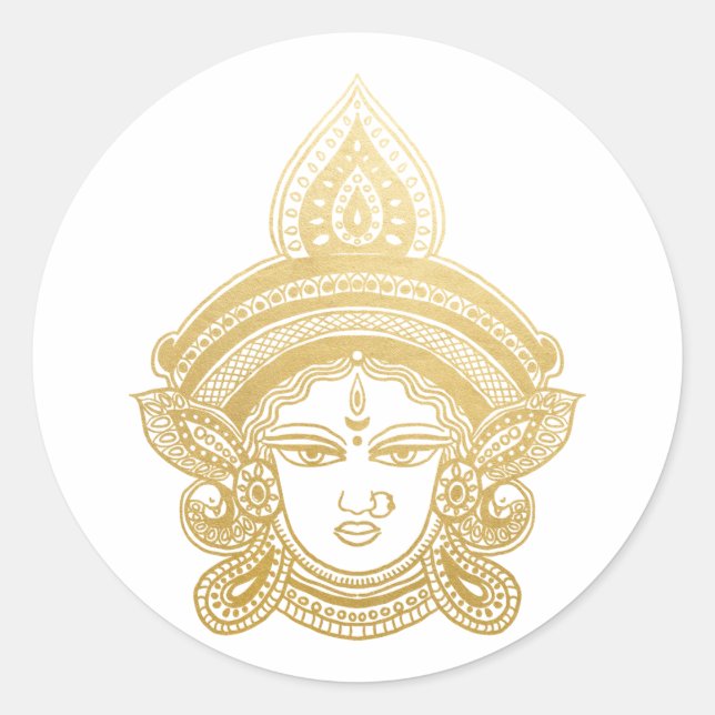 Sticker Rond Festival indien Durga Maa Hindu God Gold (Devant)
